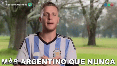 A Man Wearing A Argentina Shirt Says " Mas Argentino Que Nunca " GIF