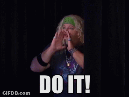A Man Wearing A Bandana And A Shirt That Says ' Do It ' On It GIF