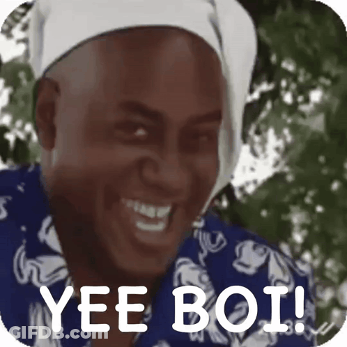 A Man Wearing A Bandana On His Head Is Smiling And Says Yee Boi . GIF