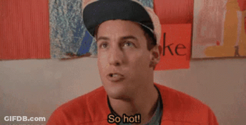 A Man Wearing A Baseball Cap And A Red Shirt Is Saying So Hot GIF