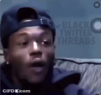 A Man Wearing A Baseball Cap Is Sitting On A Couch With The Words Black Twitter Threads Behind Him GIF