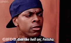 A Man Wearing A Baseball Cap Says Get The Hell On Felisha GIF