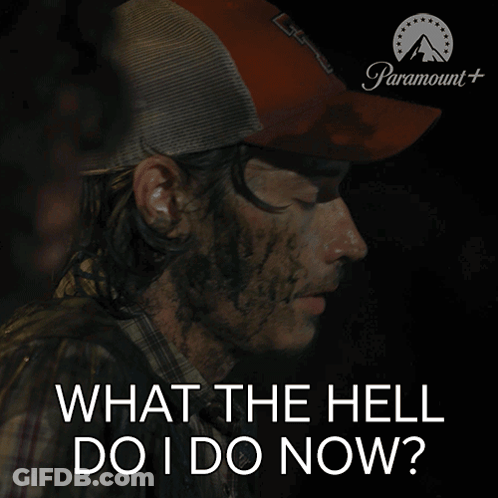 A Man Wearing A Baseball Cap With The Letter T On It Is Asking What The Hell Do I Do Now GIF