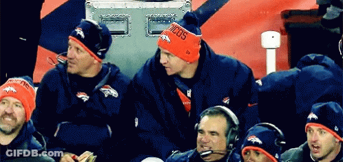 A Man Wearing A Beanie That Says Broncos GIF