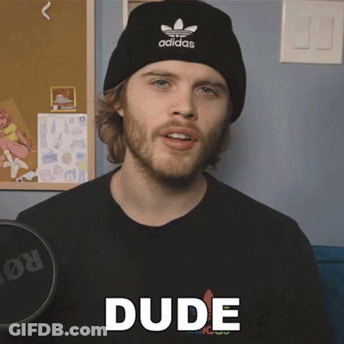 A Man Wearing A Black Adidas Hat Says Dude GIF