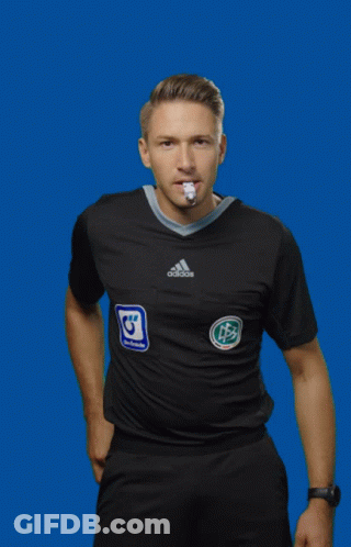 A Man Wearing A Black Adidas Shirt Holds Up An Orange Card GIF