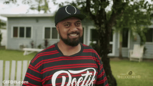 A Man Wearing A Black And Red Striped Shirt That Says ' Doetik ' On It GIF