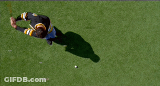 A Man Wearing A Black And Yellow Jersey With The Letter B On The Front GIF