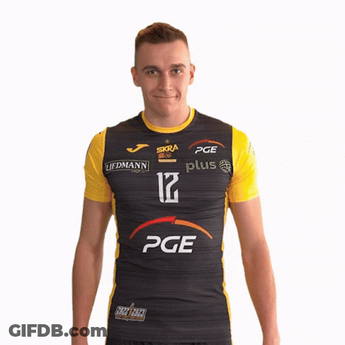 A Man Wearing A Black And Yellow Shirt With Pge On It GIF