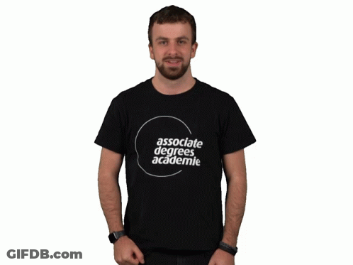 A Man Wearing A Black Associate Degrees Academie T-Shirt GIF