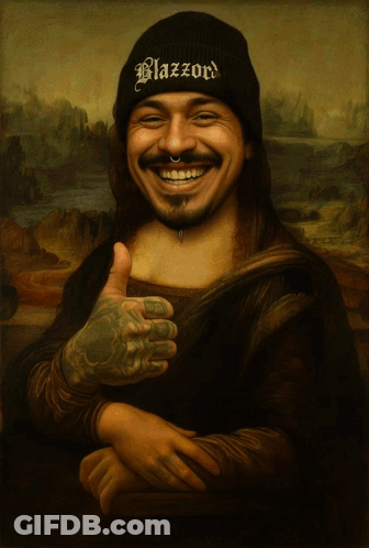 A Man Wearing A Black Beanie That Says Blazzard On It GIF