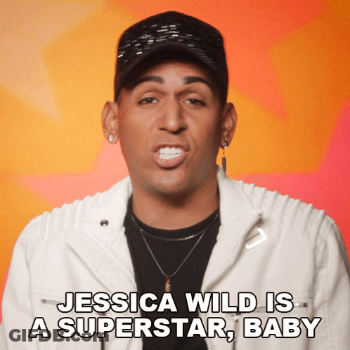 A Man Wearing A Black Hat And A White Jacket Says " Jessica Wild Is A Superstar Baby " GIF