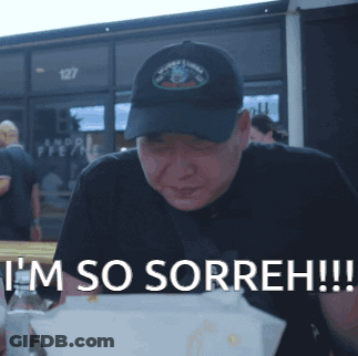 A Man Wearing A Black Hat Says " I 'M So Sorreh " GIF