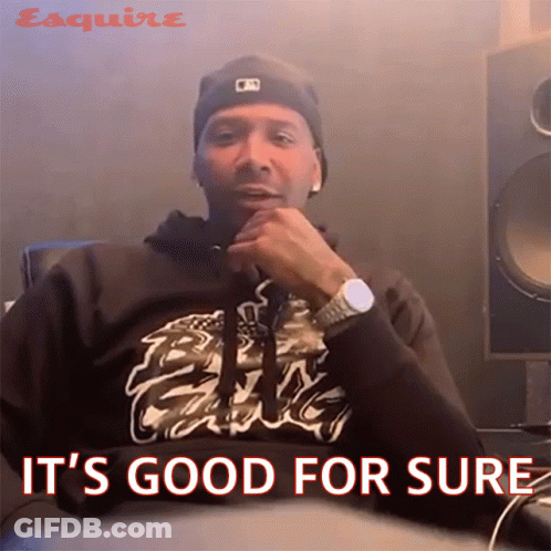A Man Wearing A Black Hoodie And A Beanie Says " It 'S Good For Sure " GIF