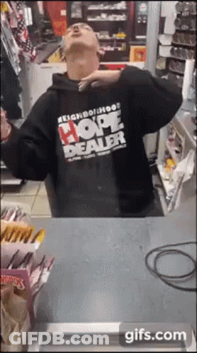 A Man Wearing A Black Hoodie That Says Hope Dealer On It GIF