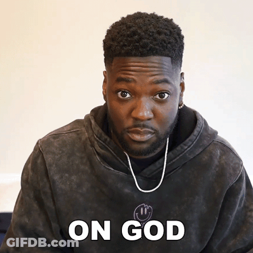 A Man Wearing A Black Hoodie That Says On God On It GIF