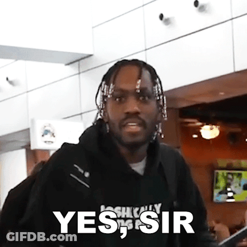 A Man Wearing A Black Hoodie With The Word Yes Sir On It GIF