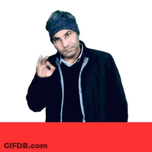 A Man Wearing A Black Jacket And A Blue Beanie Is Giving An Ok Sign GIF