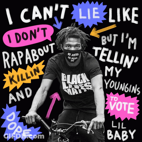 A Man Wearing A Black Lives Matter T-Shirt Rides A Bike GIF
