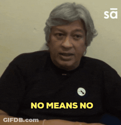 A Man Wearing A Black Shirt Says " No Means No " GIF