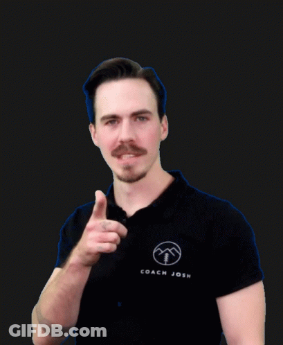 A Man Wearing A Black Shirt That Says Coach Josh Is Pointing At The Camera GIF