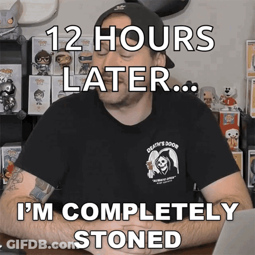 A Man Wearing A Black Shirt That Says Death 'S Door On It GIF