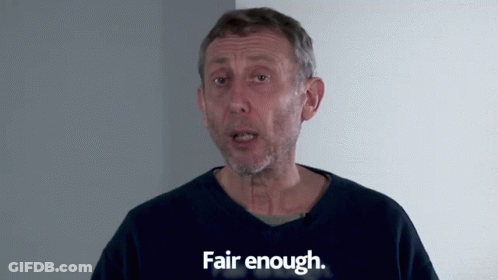 A Man Wearing A Black Shirt That Says Fair Enough On It GIF