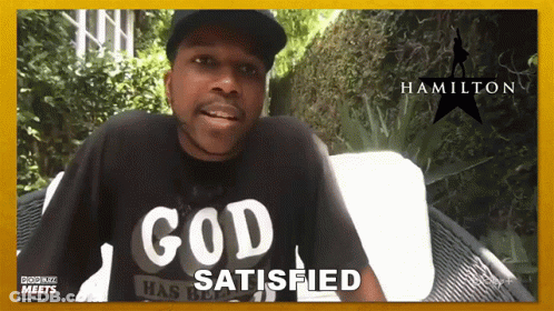 A Man Wearing A Black Shirt That Says God Satisfied GIF
