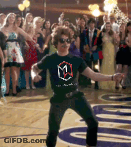 A Man Wearing A Black Shirt That Says Mudmavericks Is Dancing GIF
