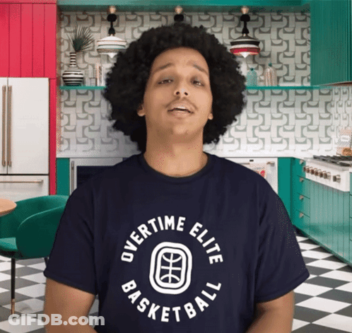 A Man Wearing A Black Shirt That Says Overtime Elite Basketball GIF