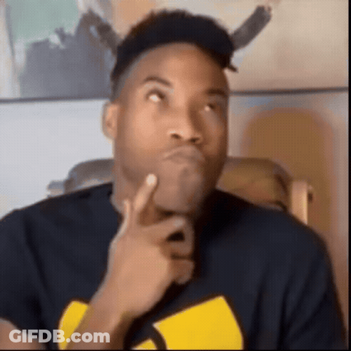 A Man Wearing A Black Shirt With A Yellow Wu Tang Logo On It Is Thinking About Something . GIF