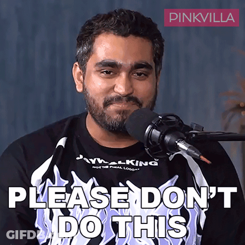 A Man Wearing A Black Shirt With Flames On It Says Please Don T Do This GIF