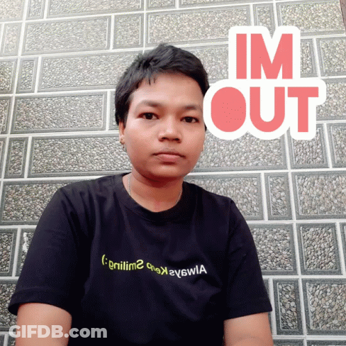 A Man Wearing A Black Shirt With The Words Im Out On The Bottom GIF