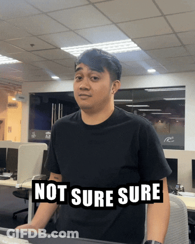 A Man Wearing A Black Shirt With The Words Not Sure Sure On His Chest GIF