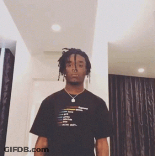 A Man Wearing A Black T-Shirt That Says Mind Shit GIF