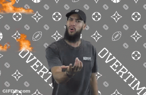 A Man Wearing A Black T-Shirt That Says Overtime GIF