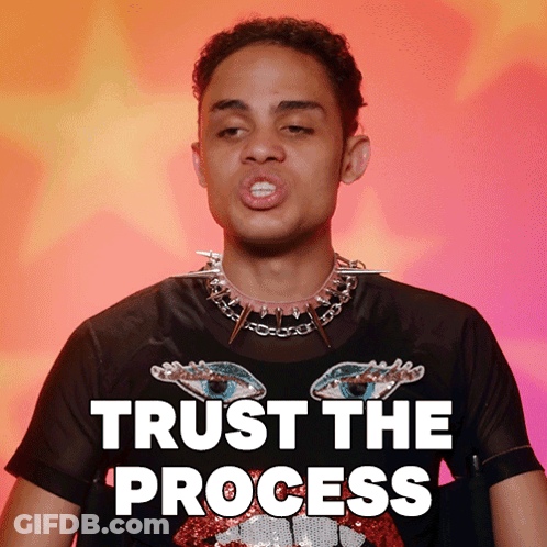 A Man Wearing A Black T-Shirt With Spikes Around His Neck Says " Trust The Process " GIF