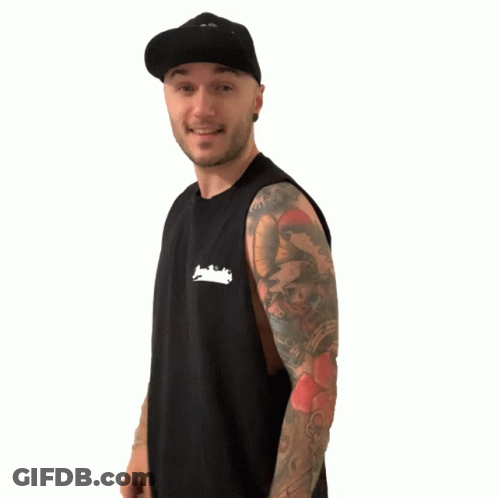 A Man Wearing A Black Tank Top That Says Dany Brooks On It GIF