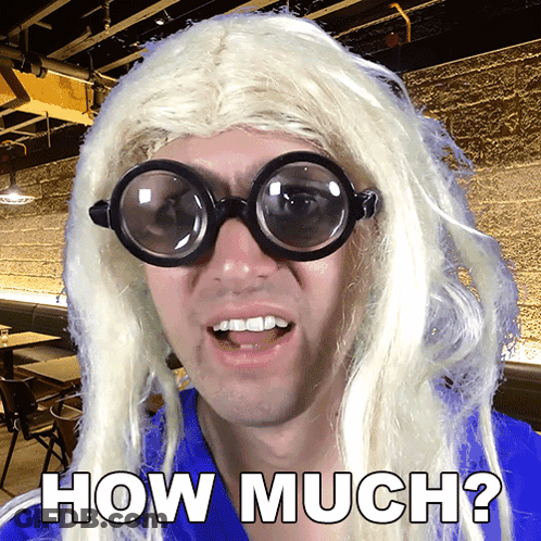A Man Wearing A Blonde Wig And Glasses Says How Much GIF
