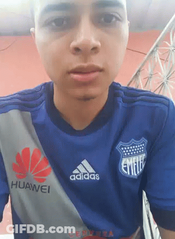A Man Wearing A Blue Adidas Shirt With Huawei Written On The Sleeve GIF