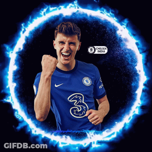 A Man Wearing A Blue Chelsea Jersey Is Surrounded By Blue Flames GIF