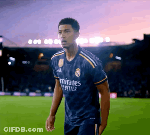 A Man Wearing A Blue Emirates Fly Better Jersey GIF