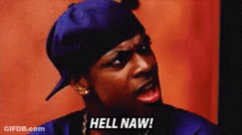 A Man Wearing A Blue Hat And A Bandana Says Hell Naw GIF