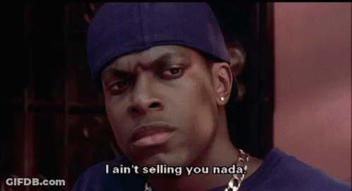 A Man Wearing A Blue Hat And A Blue Shirt Is Saying `` I Ain T Selling You Nada . '' GIF