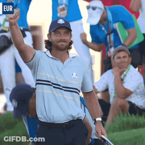 A Man Wearing A Blue Hat And A Blue Shirt With The Word Eur On It GIF