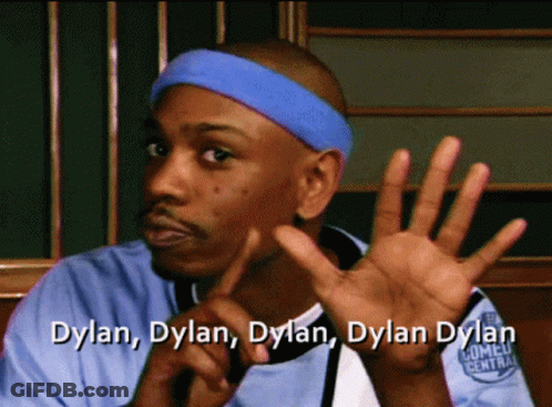 A Man Wearing A Blue Headband With The Name Dylan Written On It GIF