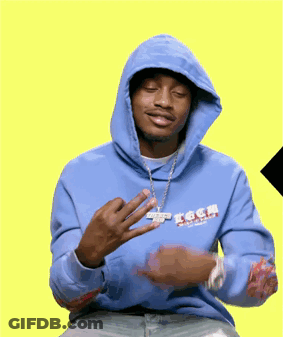 A Man Wearing A Blue Hoodie With A Necklace That Says Ice On It GIF
