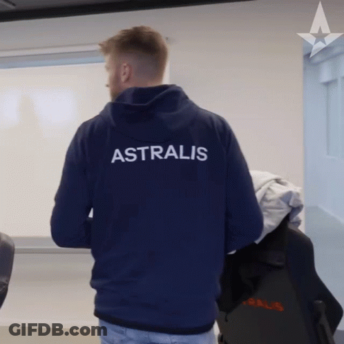 A Man Wearing A Blue Hoodie With The Word Astralis On The Back GIF