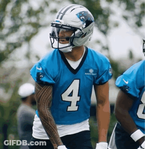 A Man Wearing A Blue Jersey With The Number 4 GIF
