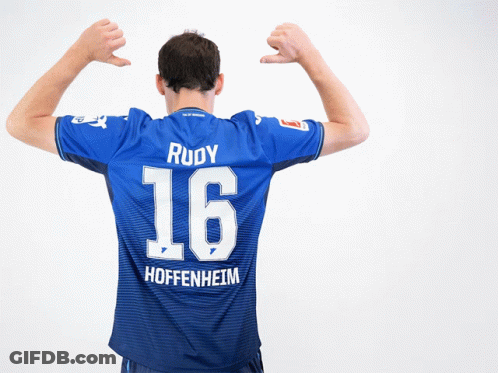 A Man Wearing A Blue Rudy 16 Hoffenheim Jersey GIF
